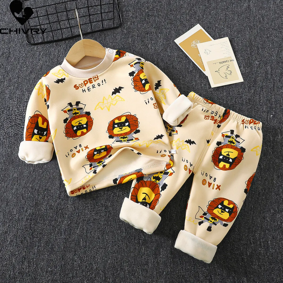 New Kids Boys Girls Thicken Pajama Sets Cartoon Print O-neck Warm T-Shirt Tops with Pants Baby Autumn Winter Sleeping Clothing