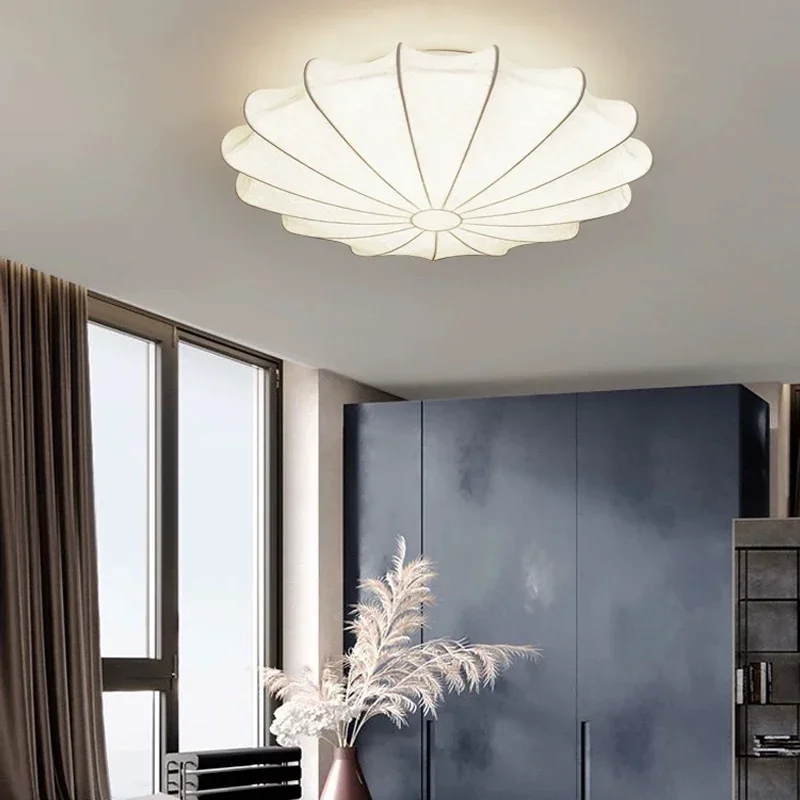 

Nordic Minimalist Silk Led E27 Ceiling Lamp Wabi Sabi Cream Style Living Room Bedroom Ceiling Chandelier Indoor Lighting Light