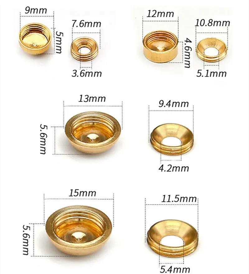 Brass screws decorative nails 8pcs Brass Screw Cap Circle Decorative Nail Antique Pure copper Decorative Nail Mirror Fixing Screws Cover Self-tapping Screws
