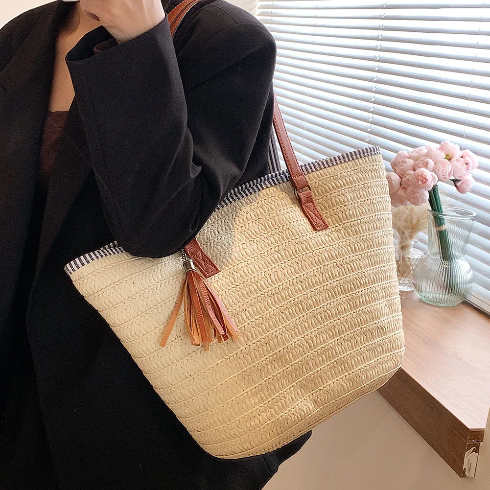 Weave Tote Bag Summer Beach Straw Handbags and Purses Female Bohemian Shoulder Bags for Women 2023 Lady Travel Shopping Bags