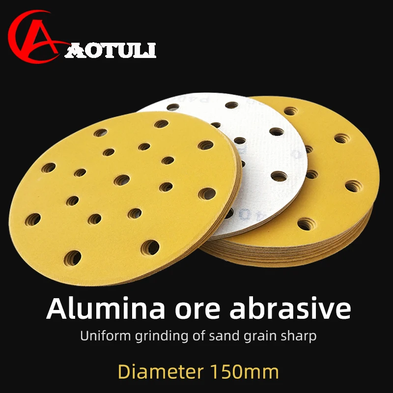 Carta Vetrata Gialla 6 "17 Fori 150Mm Floccaggio Rotondo 80-600 Abrasivo Sabbia Per Levigatrice Festool Levigatura E Lucidatura Auto