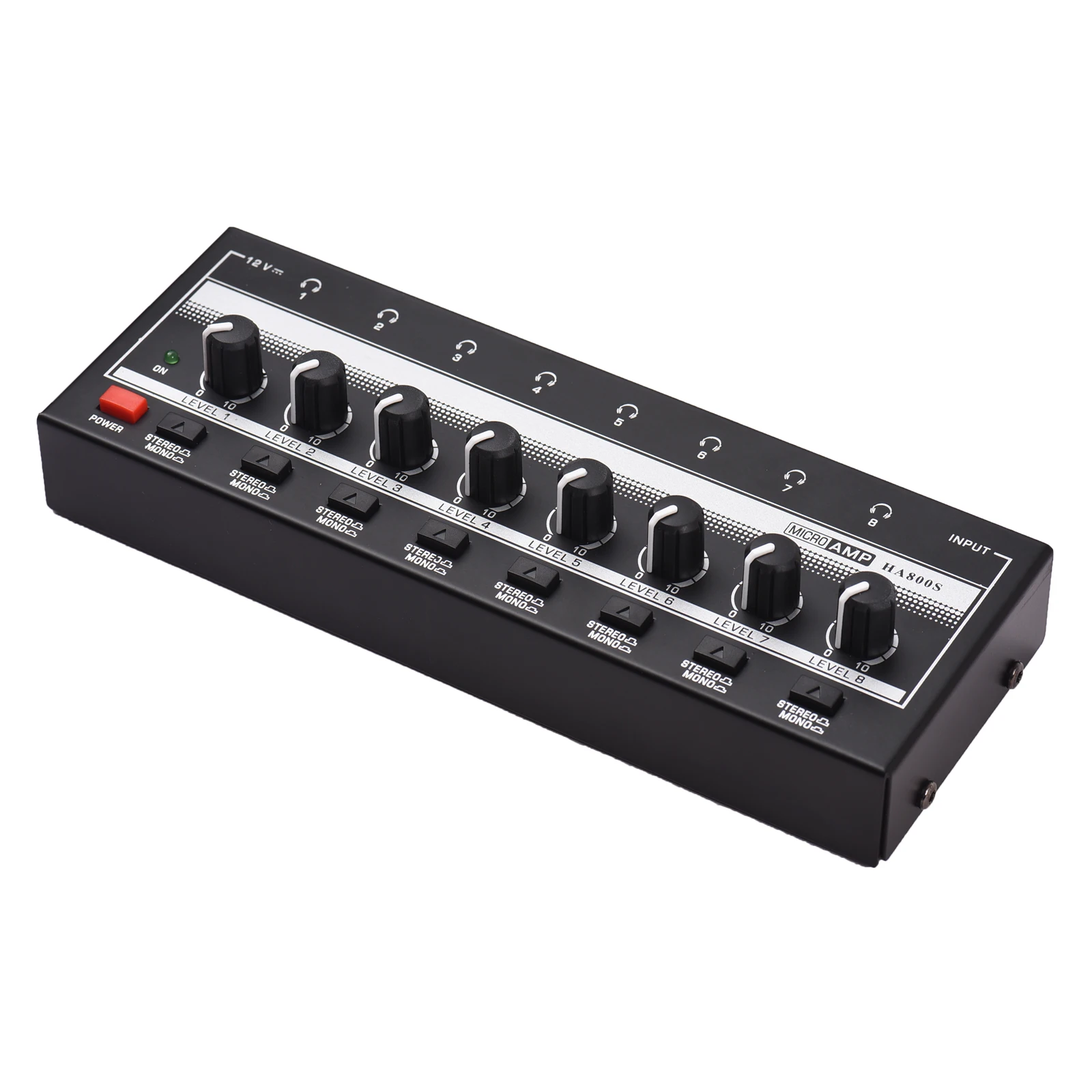 

HA800S Headphone Amplifier 8 Channels Mono/Stereo Metal Stereo Headphone Amps Audio Amp with Power Adapter