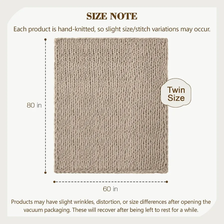 Chunky Knit Throw Blanket 60 X 80 Twin Size 100 Hand Made Large Chenille Loop Yarn Soft Fluffy Throws for Couch Sofa Bed Big Cr