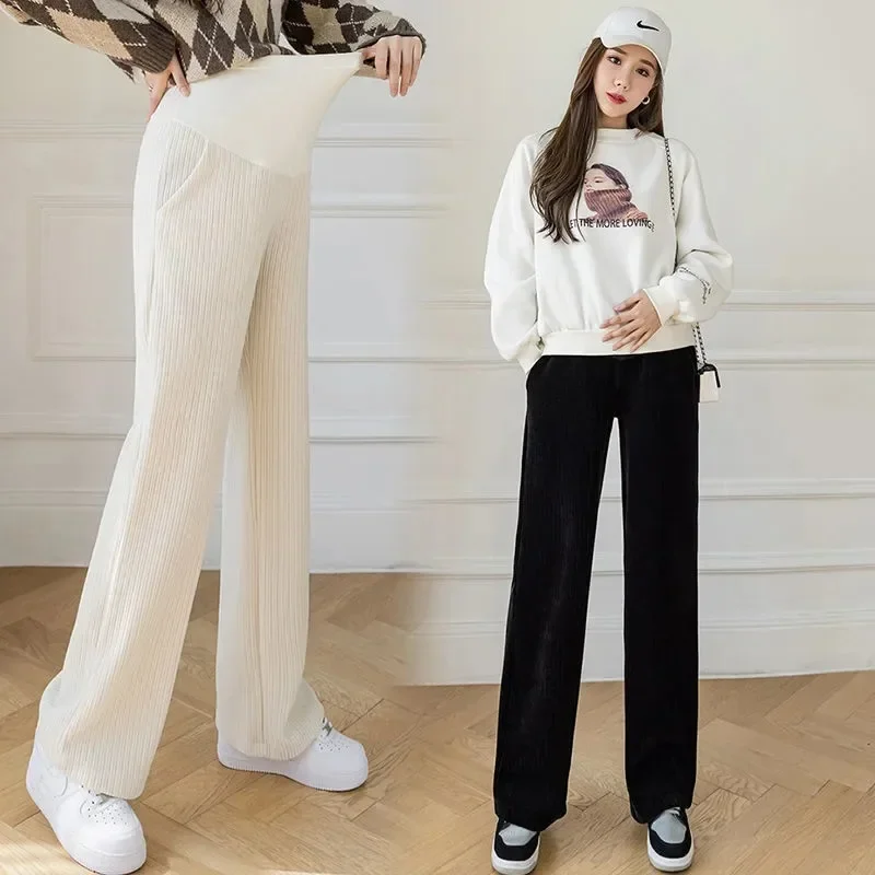 Maternity Pants For Pregnant Women Loose-fit Bell Bottoms Spring Autumn Thin Style High-waisted Trousers Maternity Clothes 2