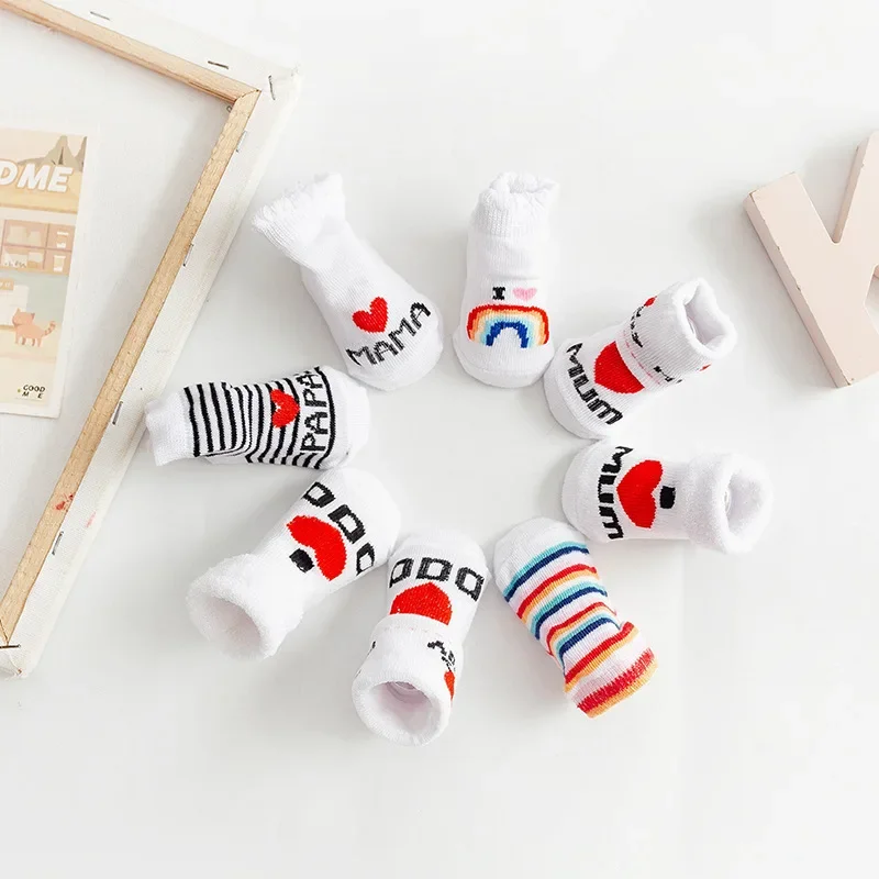 Spring Summer Thin Baby Girls Boys Stitch Floor Socks Letter Printed White Casual Short Ankle Clothes for Newborn Toddler Infant