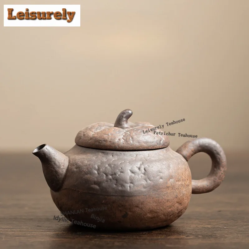 Coarse Pottery Pumpkin Apple Teapot Vintage Tea Infuser Pot Tea Brewing Kettle with Filter White Tea Tea Services Decoration