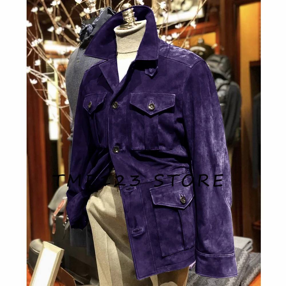 Men Suits Jackets Men's Suede Multi-pocket Jacket Business Casual British Style Winter Outwear