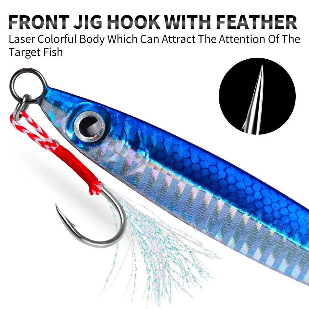 Lot 5 jigs métal avec yeux 3D 10g-60g - Leurres bioniques pêche du bord en mer casting shore