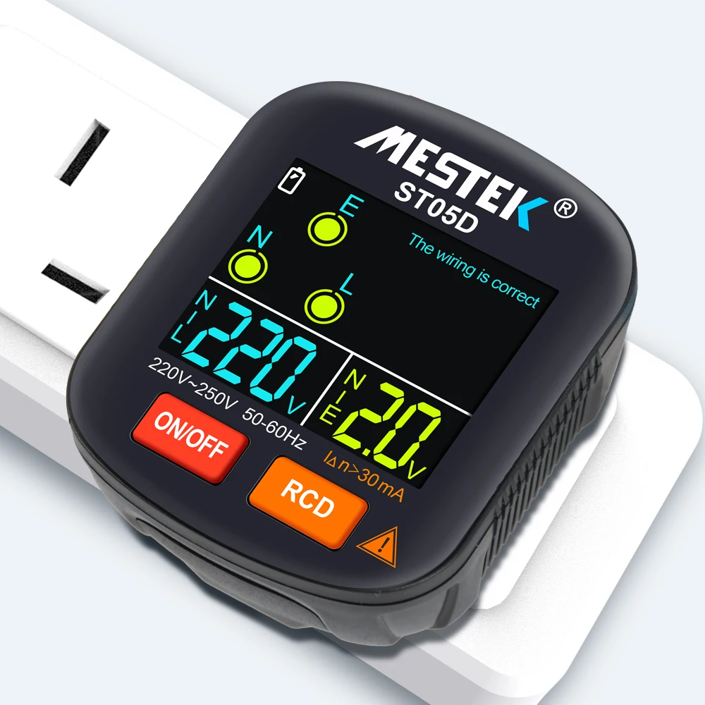 MESTEK Socket Tester US/EU Detector Polarity Phase Pheck Detector Wiring Electroscope Electric Plug Color Screen RCD Safety Test