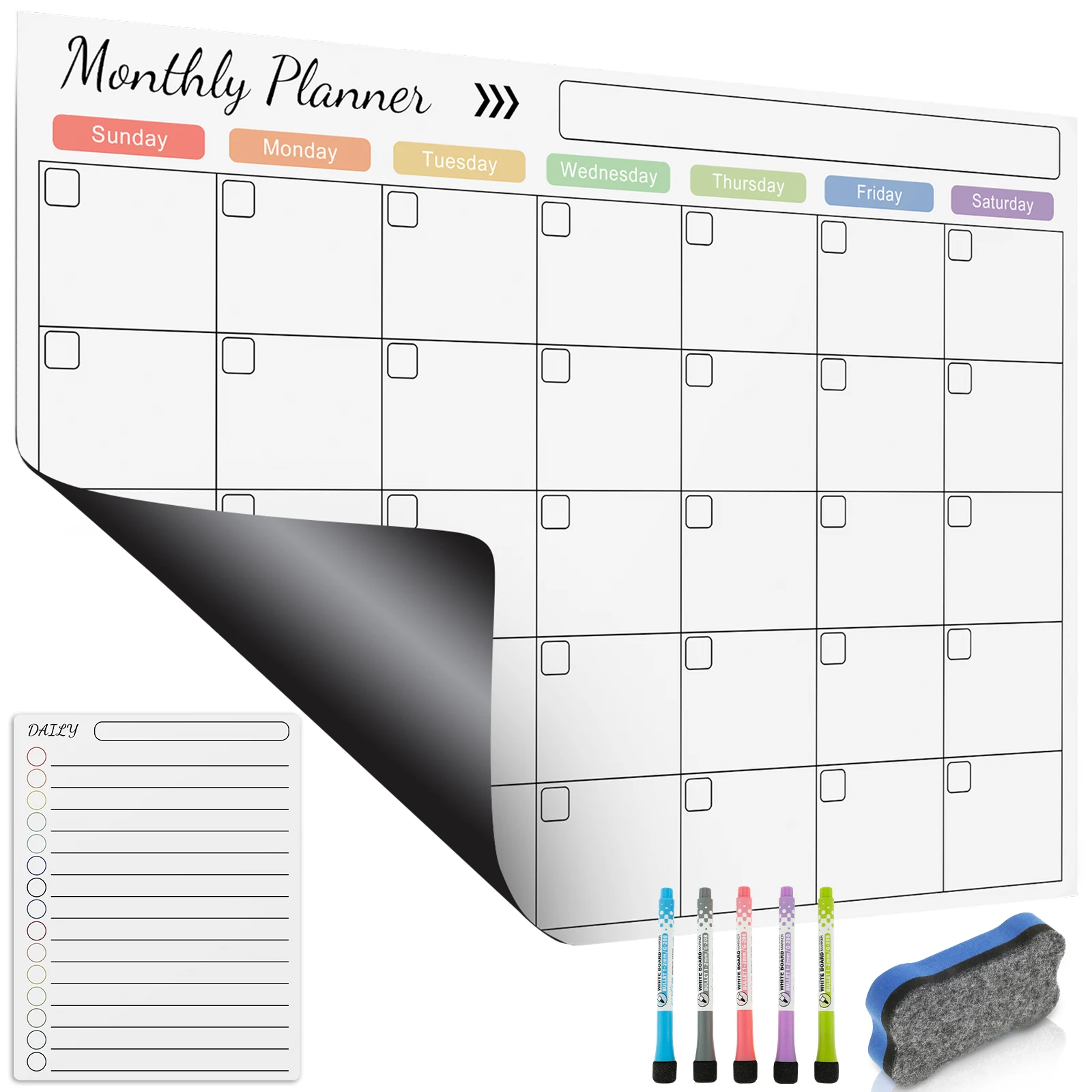 Dry Erase Magnetic Calendar for Refrigerator Reusable Monthly Planner Board Fridge Calendar White Board With Pen Planning Board