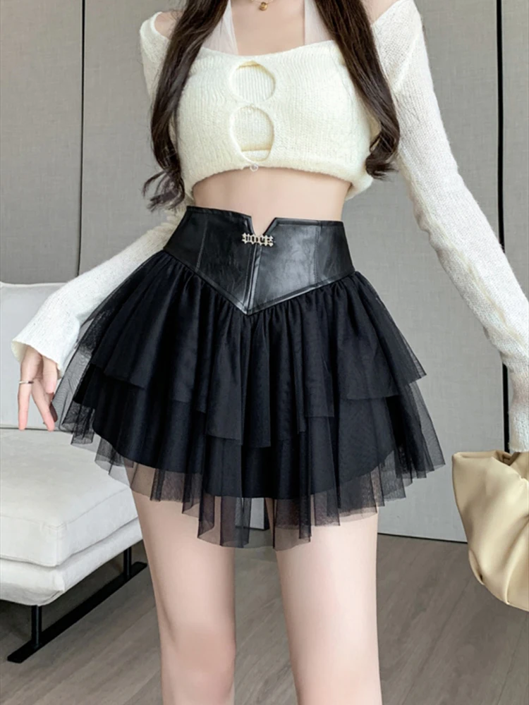 

Women's American Retro Mesh Plaid Skirt Y2K Fashionable Spring/Summer Design Feel Spliced A-line Short Skirt