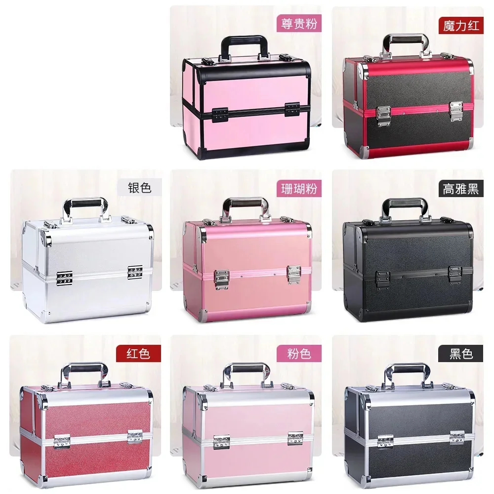 Makeup Case Women Cosmetic Organizer Aluminum Alloy Professional Cosmetic Box Beauty Tattoo Nail Art Supplies Toolbox Suitcase 2