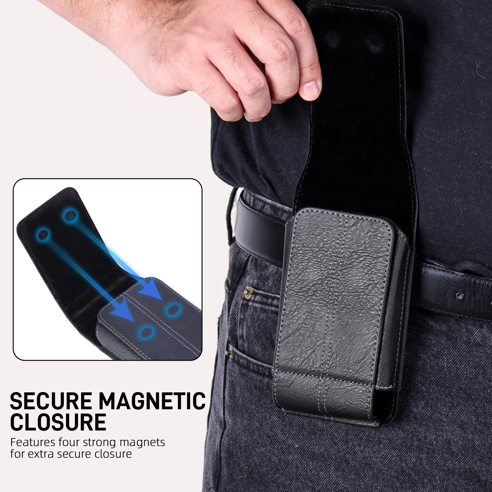 Leather Waist Bag with Magnetic Closure and Card Holder