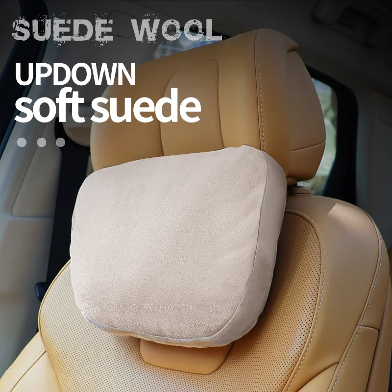 마이크로스웨이드 자동차 헤드레스트, 사계절용 초부드러운 목베개 한 쌍, BMW, 테슬라, 메르세데스-벤츠 자동차 시트 헤드레스트.