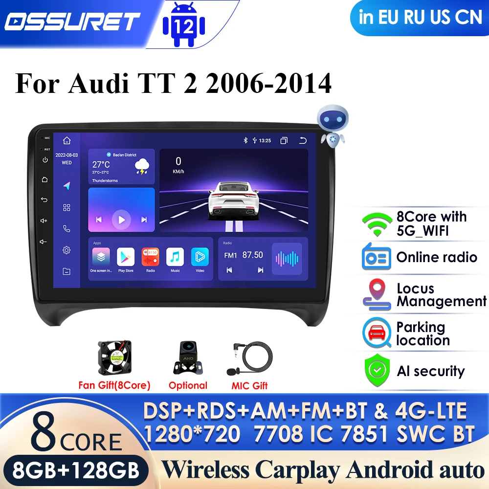 Carplay 4G LTE 9'' Android 12 Car Stereo Radio for AUDI TT MK2 8J 2006