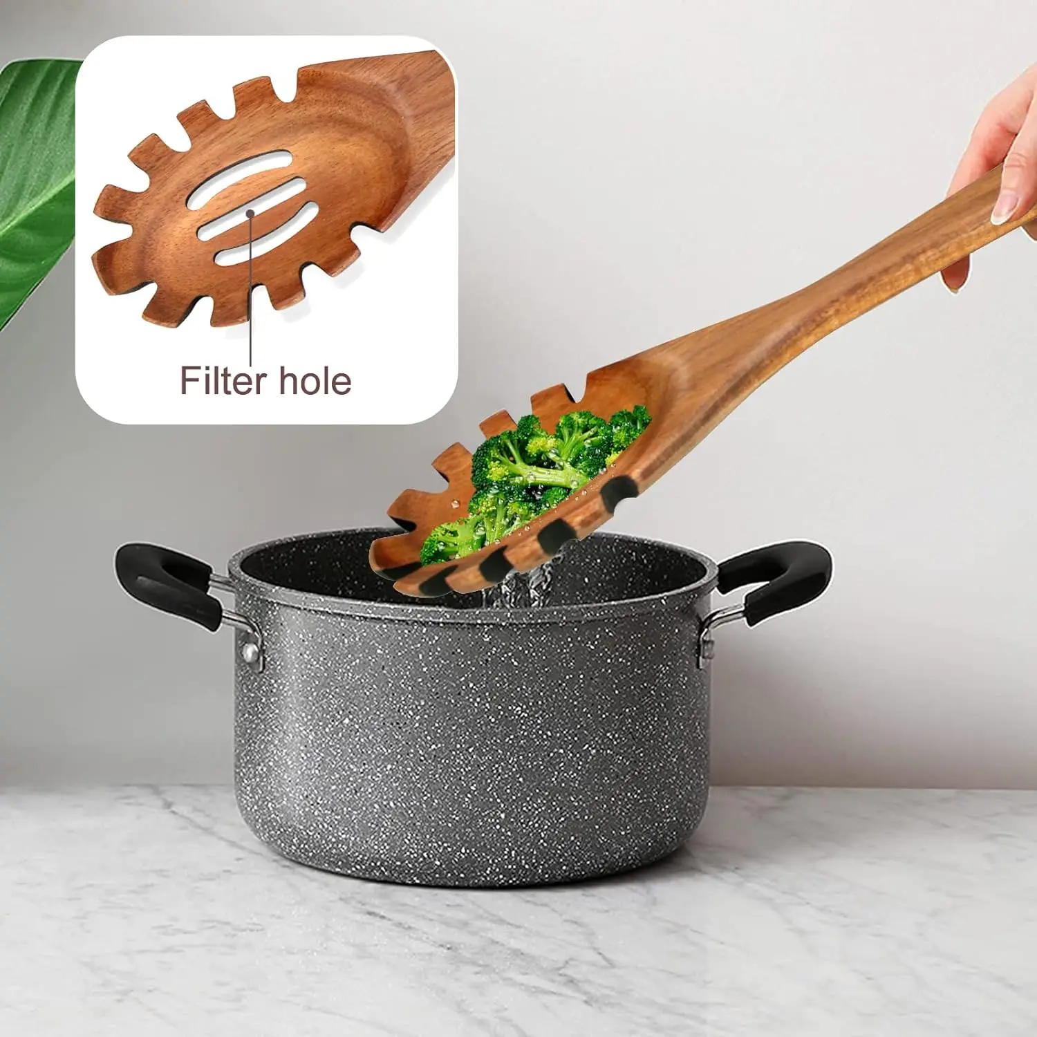 1pcs Wooden Spaghetti Server Strainer Spoon Mixing Spoon for Cooking Slotted Spoon Handmade Natural Colander wooden serving spoon ladle