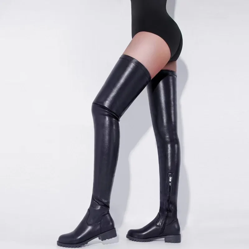 

Женская обувь, новинка 2023, женские Сексуальные облегающие сапоги выше колена, удобные нескользящие длинные сапоги на низком каблуке