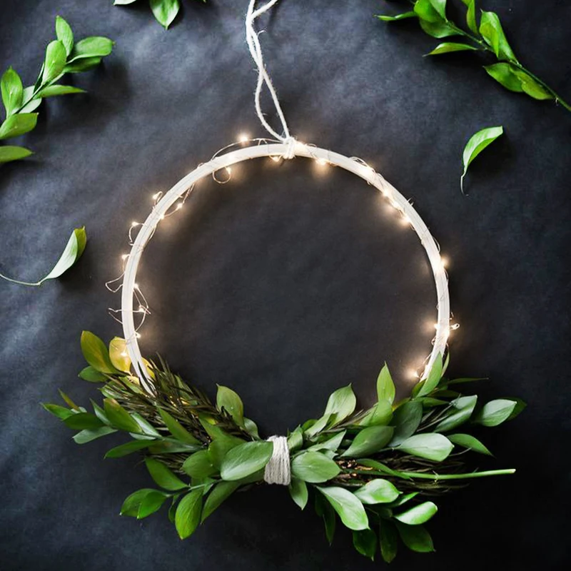 

Gold Iron Metal Ring Wreath Garland Wedding Decoration LED Light Green Eucalyptus Garland Leaves Birthday Party Craft Decor