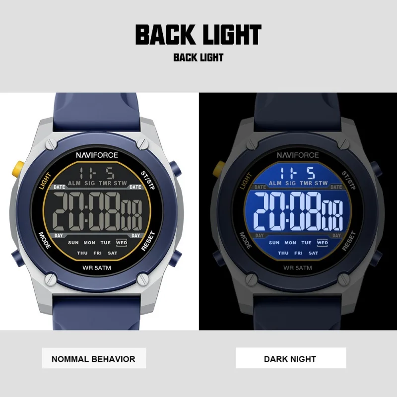 NAVIFORCE Sport Watch with Night Light & Calendar - Waterproof, Shockproof, Silicone Strap Men's Fashion Timepiece