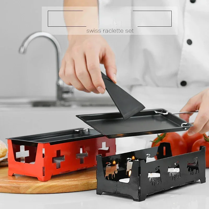 Milk Cheese Portable Non-Stick Metal Cheese Raclette Oven Grill Plate Rotaster Baking Tray Stove Set Kitchen Baking Tool