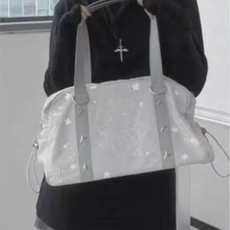 JIAERDI Sweet Cute Cat Black Handbag Purse Hot Girls Nylon Transparent Ita Bag Student Harajuku Aesthetic Shoulder Bags Women