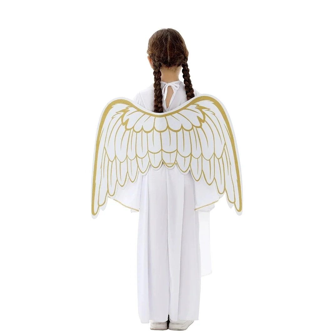 Girls Clothes Angel Costume Outfits Halloween Theme Party White Greek Toga Fancy Dress with Wings Headband Dress Up Clothing Set