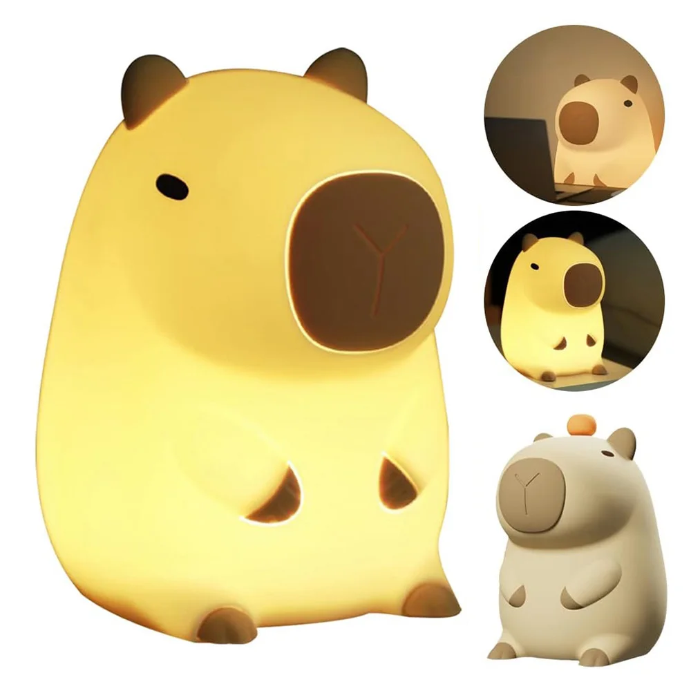 Cute Cartoon Capybara Night Lamp Silicone Pat Lamp for Children's Bedroom USB Rechargeable Timing Dimming Bedside Sleep Light