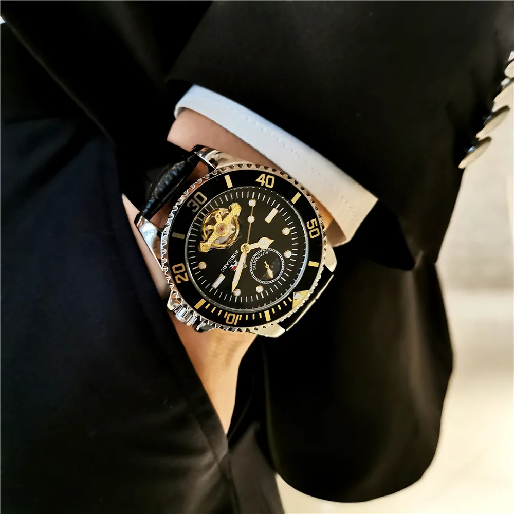 AOKULASIC Classic Business Mechanical Watch For Men Tourbillon Skeleton Automatic Mens Watches Top Brand Luxury Leather Strap_voghion.com