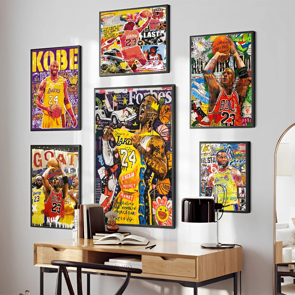 Poster prints Vintage posters Famous Basketball Player Celebrities Poster Good Prints Waterproof Paper Coffee House Bar Posters Wall Stickers