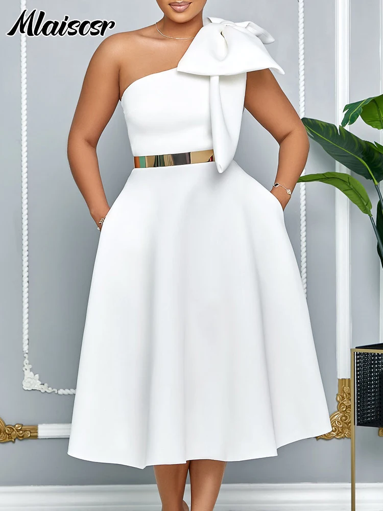 green emerald velvet dress One Shoulder Midi Dress with Bow Accent in Ivory main image 1