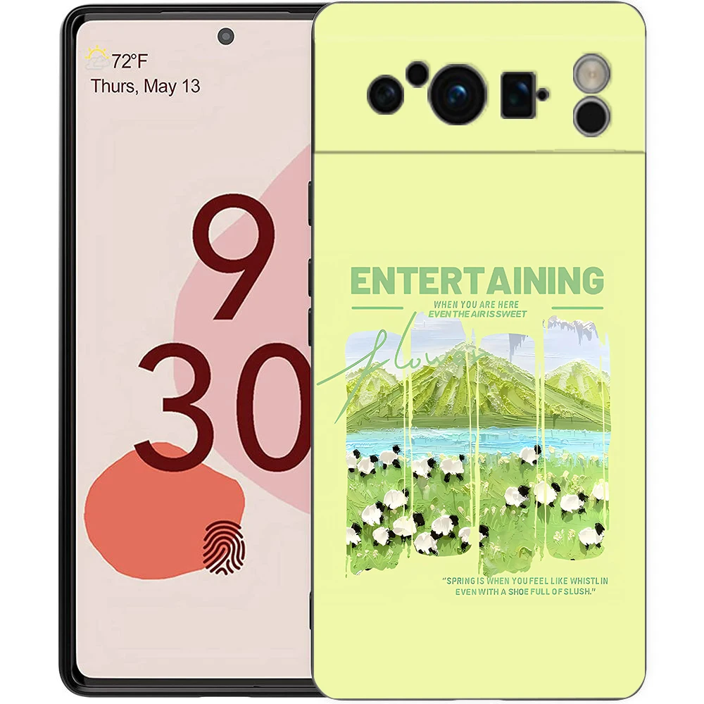 Green Floral Shockproof TPU Phone Case - Soft Black Cover