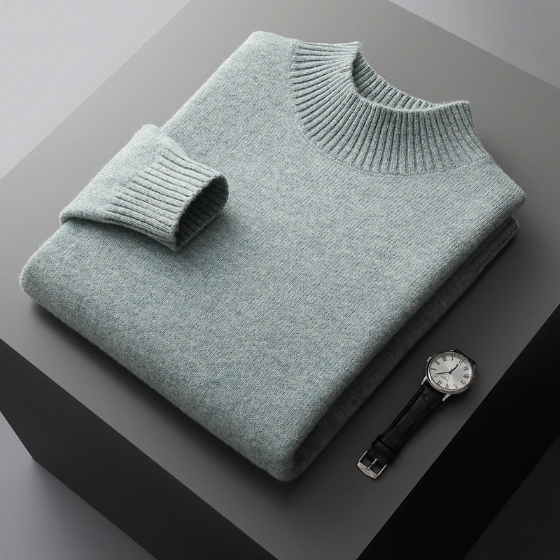 Winter Double Thick Men's Cashmere Sweater With Semi-High Neck High-End Warm Wool Knitted Bottoming Shirt 2