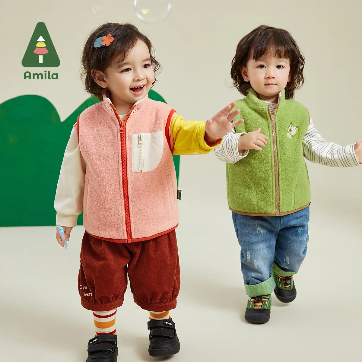Amila Vest For Boys Girls Autumn New Contrast Color Two Sided Wear Simple Versatile Warm Breathable Fashion Baby Clothes