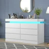6 Drawer Dresser with Power Outlet, Dresser with LED Light, Chest of Drawers for Closet, Double Wide Drawer Organizer Cabinet 6