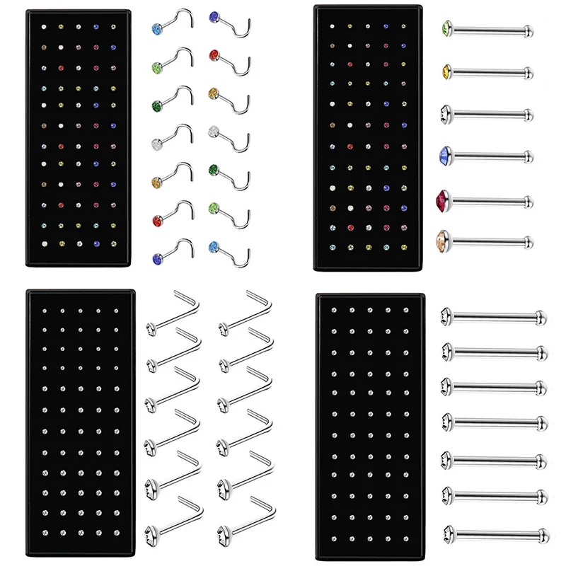 Nose Rings L Shape Stainless Steel Crystal Nose Ring Set for Women Surgical Steel Nose Piercing Studs Body Jewelry