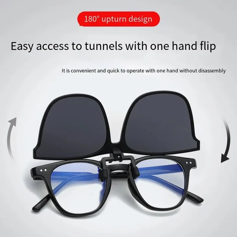 Lunettes de soleil clip-on polarisées photochromiques homme conduite nuit - anti-éblouissement vintage carré