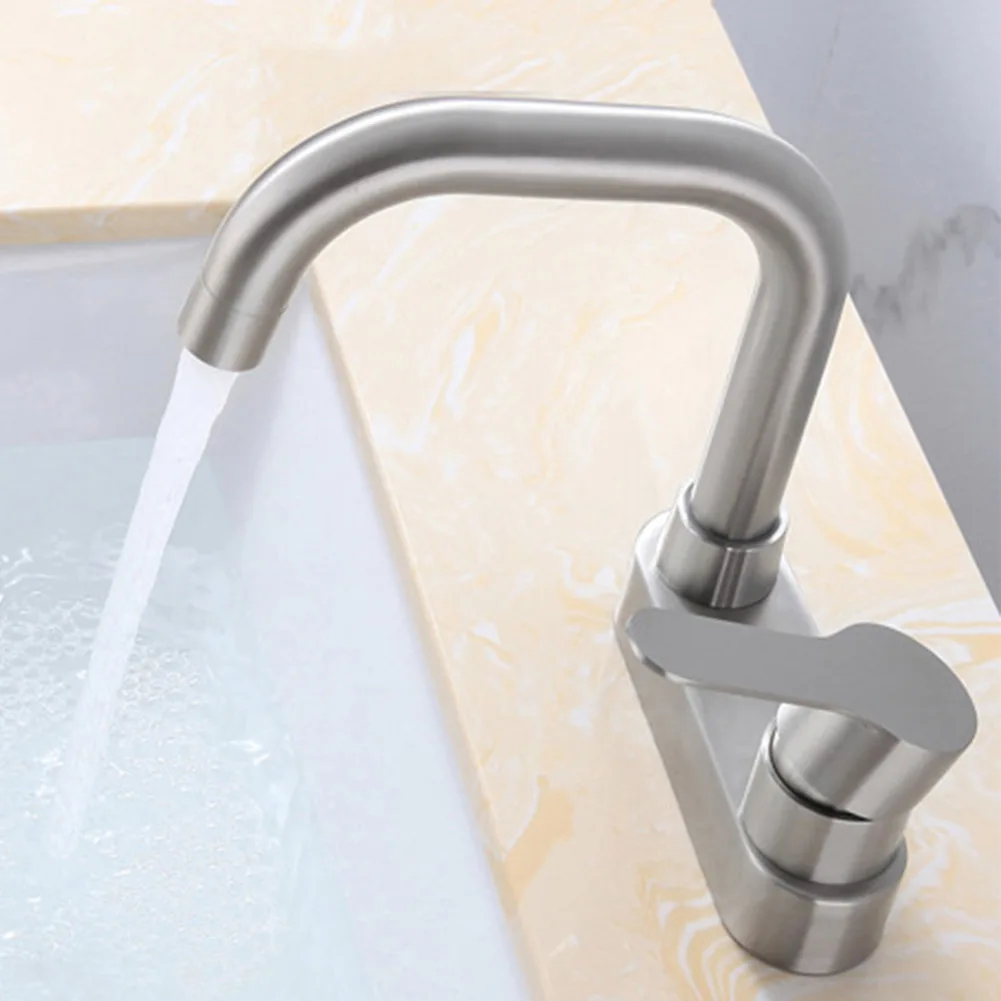 Bathroom Basin Faucet 304 Stainless Steel Sink Mixer Tap Hot Cold Water 2 Holes Deck Mounted Single Handle Faucet images - 6
