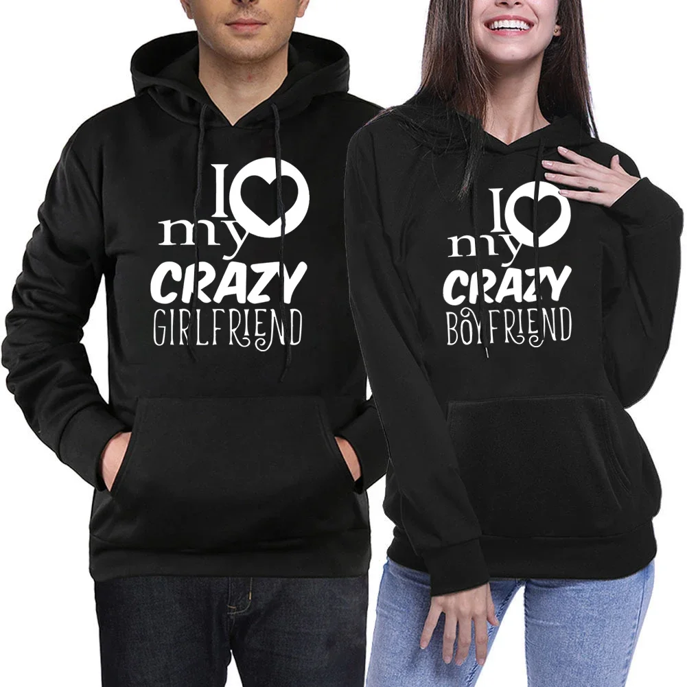 

Hot Sale Couple Hoodie I Love My Crazy Boyfriend Girlfriend Graphic for Women Men Hoodie Lover Sweater Harajuku Y2K Fashion Top