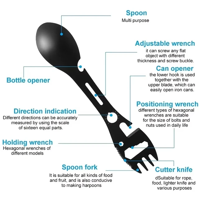Outdoor Fork Spoon Versatile Outdoor Camping Tool Lightweight Fork Spoon Bottle Opener for Survival Tactical Utility for Easy 2