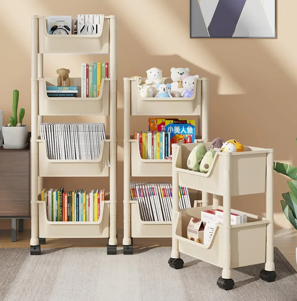 Portable Trolley Bookshelf Display Cabinet Corner Creative Living Room Mobile Movable Bookshelf With Wheels Kitchen Storage Rack