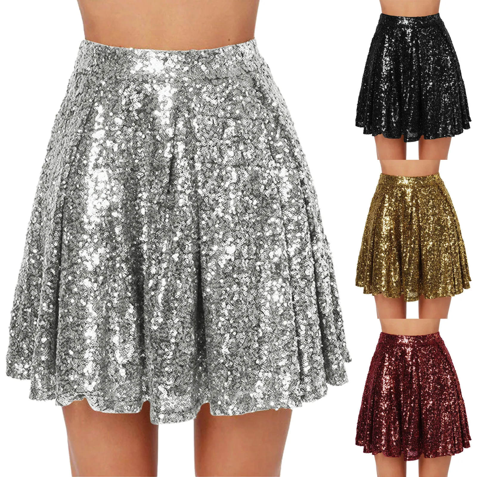 

Women's Fashion High Waist Pleated Solid Color Short Skirt Loose Sequin Skirt Tulle Skirts for Women