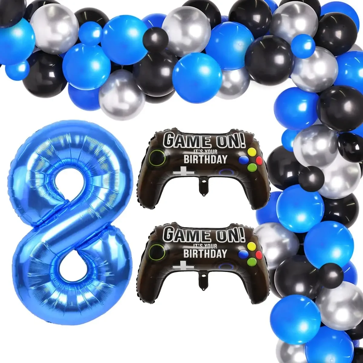 

Sursurprise Blue Video Game 8th 10th 12th 13th Birthday Party Decorations Game on Balloon Garland Game Controller Foil Balloons