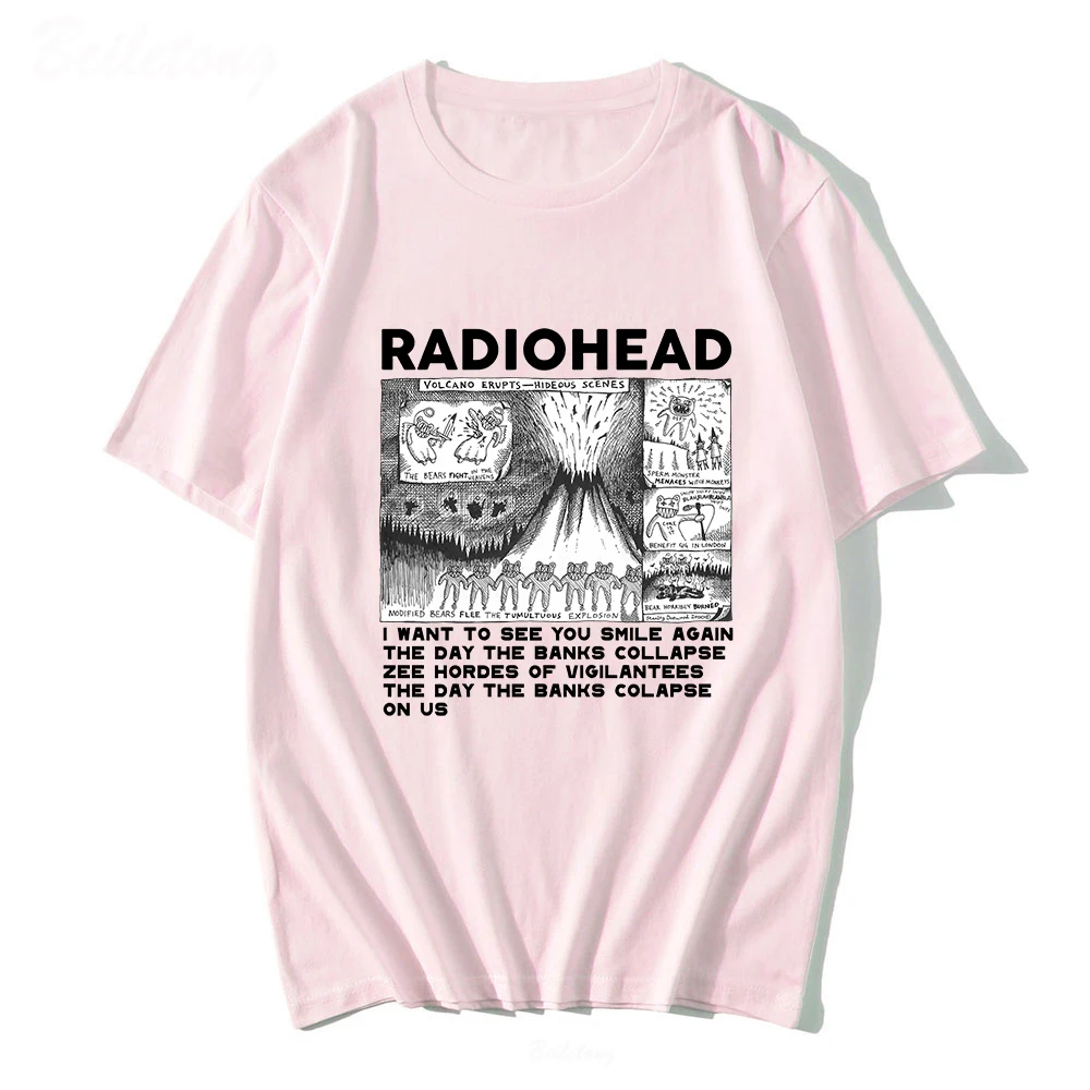 Radiohead Vintage Hip Hop Rock Band Music Print Harajuku Camisetas Black T Shirts Graphic Short Sleeve Polyester Women's T-shirt
