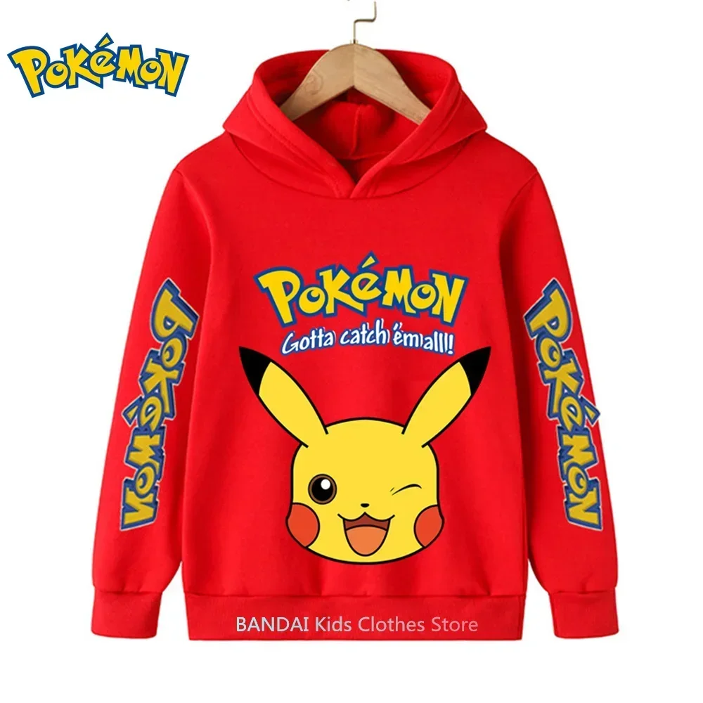 

2024 Autumn 3-14 Years Kids Hoodies Pokemon Sweatshirt Long Sleeve Children Clothes Boys and Girl Cool Cute Tops Kids Size 4-14T