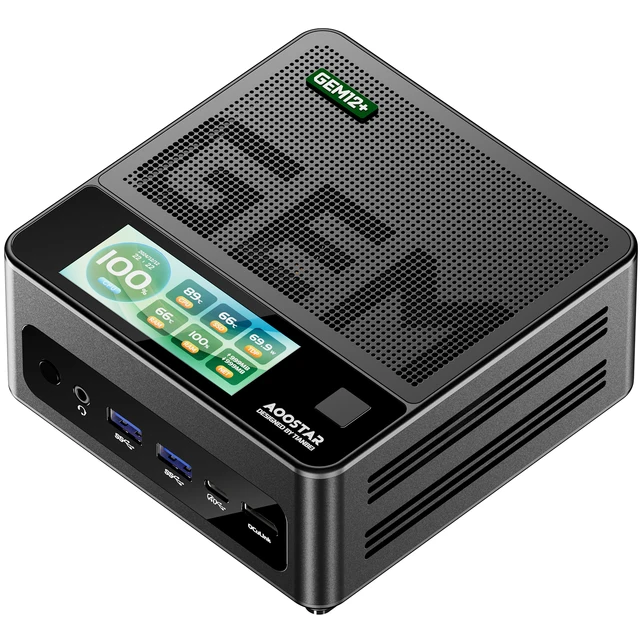 Mini PC Barebone AOOSTAR GEM12+PRO, AMD Ryzen 7 PRO 8845HS, OCuLink & double USB4, avec écran secondaire et lecteur d'empreintes digitales, haute performance 1