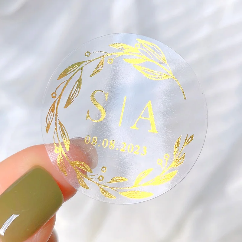 Round Gold Foil Stickers Personalized Clear and White Favor Round Gold Foil  Labels, Wedding Favor Tags, Real Foil, Envelope Seals 