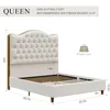 Queen/King Size Platform Bed Frame with 55" Tall Curved Headboard, Modern Velvet Upholstered Bed Frame with Deep Tufted Button 6