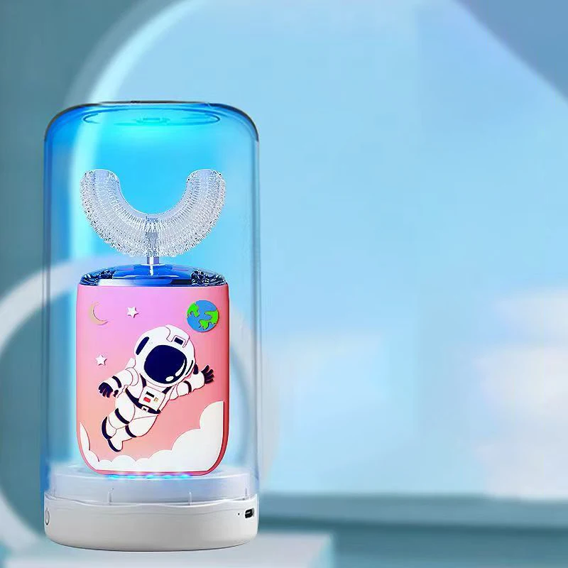 thumbnail image 1 of Cepillo de dientes eléctrico automático para niños de 360 grados, recargable, en forma de U, cepillos de dientes ultrasónicos inteligentes, luz azul, IPX7, 1 of 5