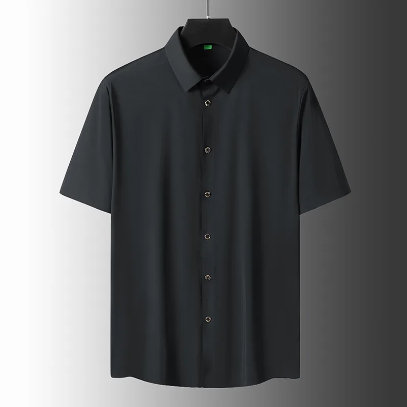 Shirt Men's New Summer Ice Silk Seamless And Non Ironing Business Casual Wrinkle Resistant High-end Formal Short Sleeved Shirt