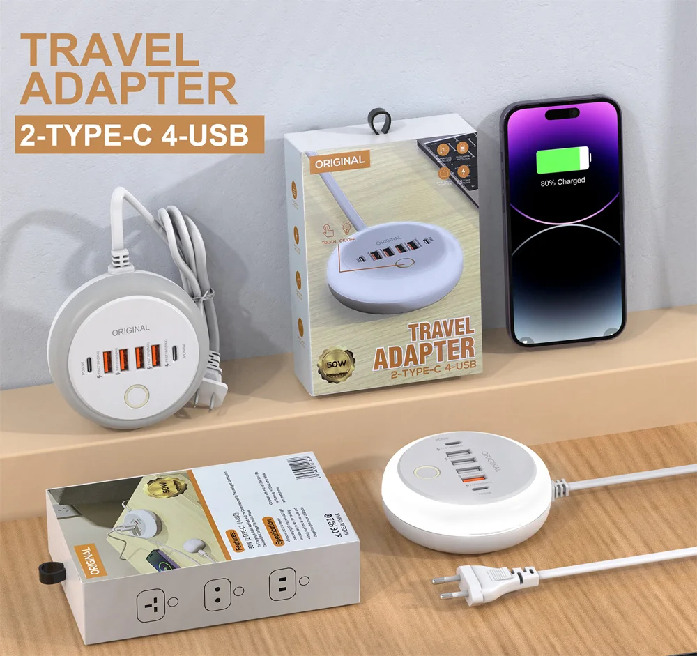 50W USB Power Strip Multi Port Type C Fast Charge Charger Socket For iPhone Sams